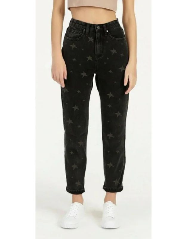Stars Printed Mom Jeans in Black Comfortable Low-Rise Jeans