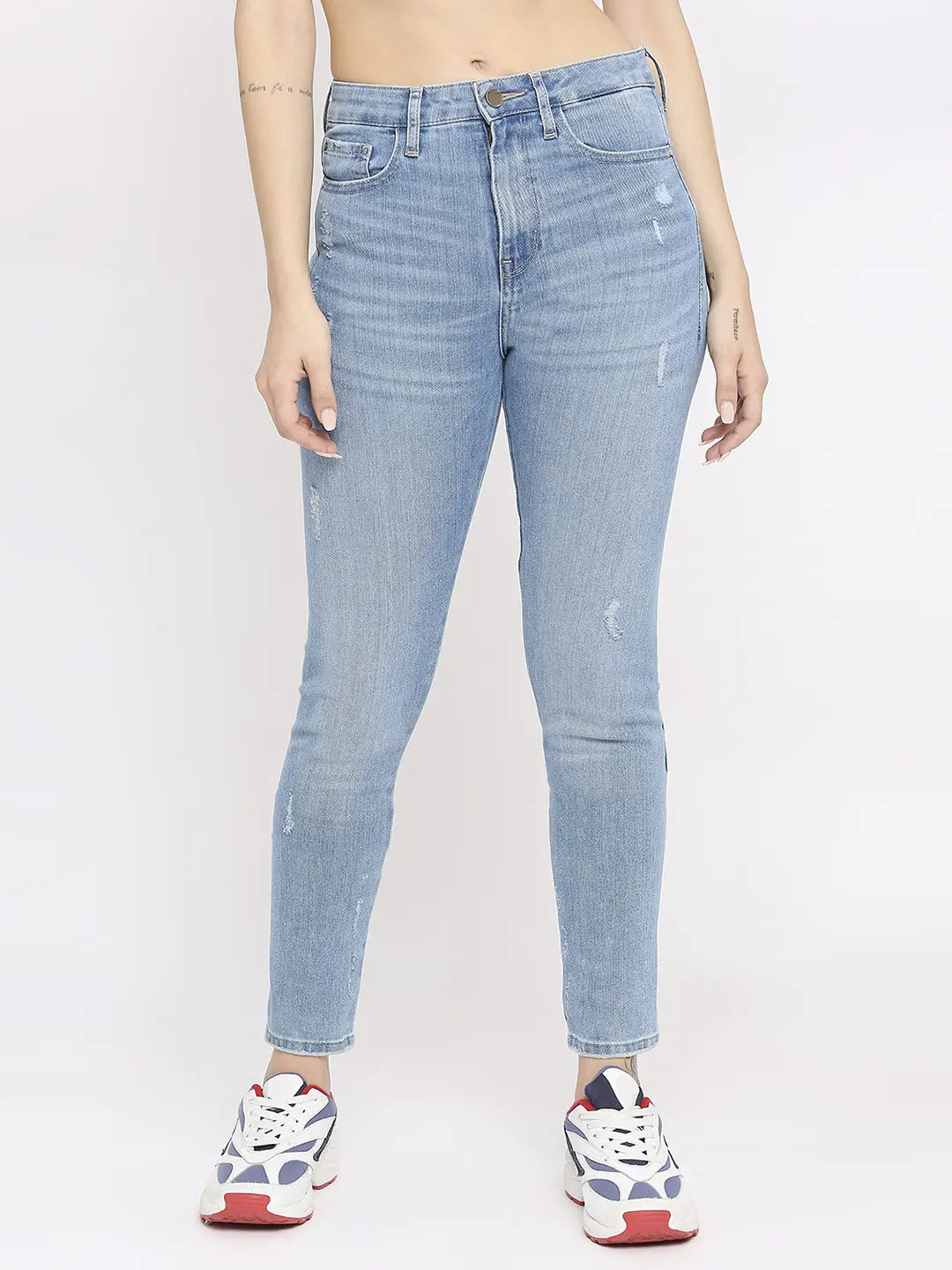 Spykar Women Light Blue Lycra Skinny Fit - Low Distressed Mid Rise Jeans-(Adora) Comfortable Stretch Denim Jeans Spykar Women Light Blue Lycra Skinny Fit - Low Distressed Mid Rise Jeans-(Adora) Comfortable Stretch Denim Jeans