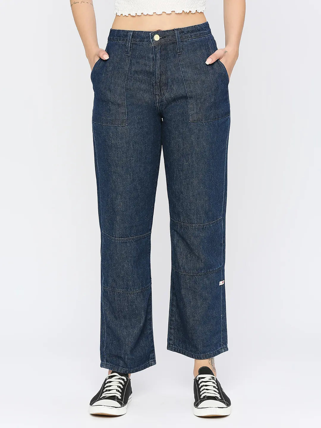 Spykar Women Dark Blue Cotton Straight Fit - Clean Look High Rise Jeans-(Bella) Comfortable Drawstring Waist Jeans